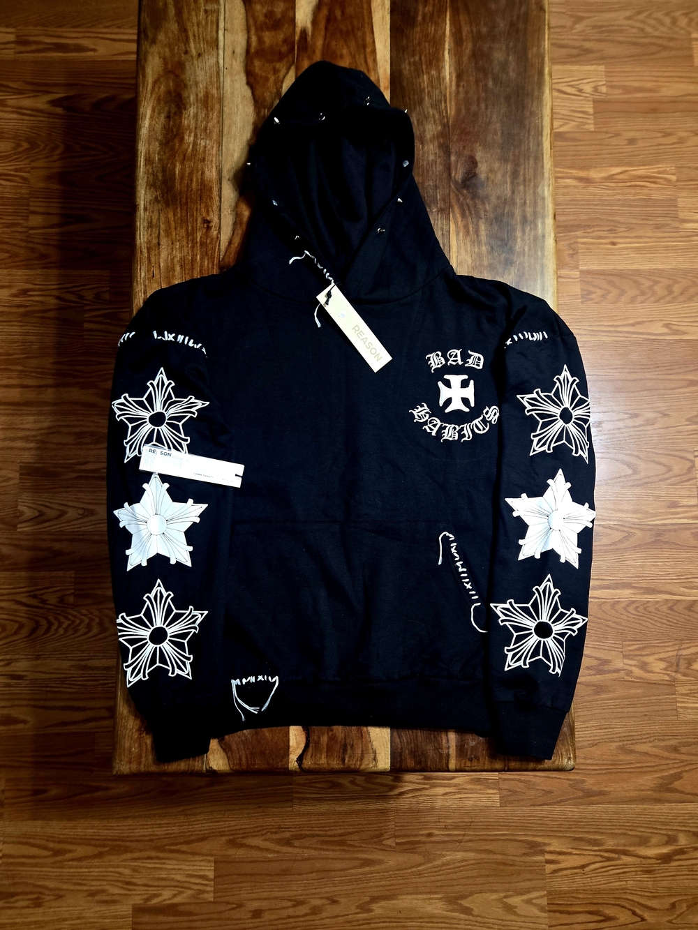 Reason Brand Men's "Bad Habits" Black Graphic Pullover Hoodie. Size Medium